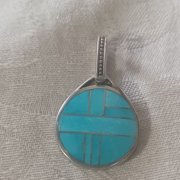 David Rosales, Supersmith Inc, Turquoise Mosaic Inlay Pendant, Sterling Silver - Picture 9 of 9